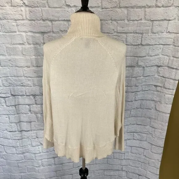 INC women S silk blend Longsleeve turtleneck poncho white - Picture 8 of 12